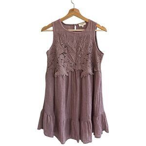 Umgee Womens Boho Mini Dress Size S Lace Too Ruffle Hem Beachy Festival Sundress